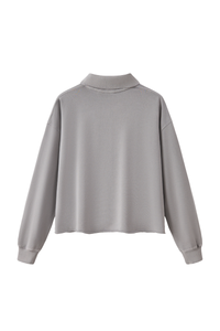Unisex Fall 100% Cotton Washed Boxy V-Neck Polo Sweatshirt