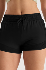 Women's Mesh Panel Drawstring Double-Layer Sports Shorts
