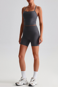 Women's Y-Back Cropped Tank Top &Hip Lift Yoga Short 2Pc Set