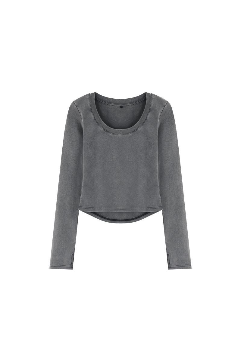 Women's Fall Snowflake U-Neck Slim Fit Long Sleeve Top