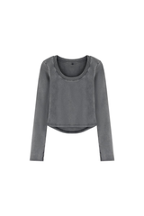Women's Fall Snowflake U-Neck Slim Fit Long Sleeve Top