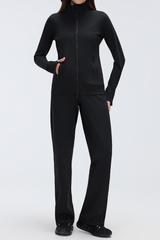 Women's Sports Set:Stand Collar Jacket And Straight Leg Pant