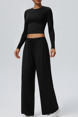 Women's Crew Neck Cropped Top and Casual Pants 2 Piece Set