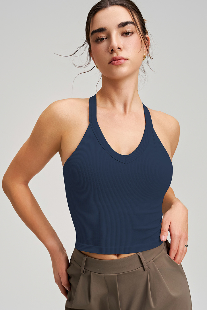 Women's Athletic V-neck Cropped Solid Tank Top