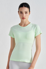 Women's Slim-Fit Breathable Waist-Cinching Crew Neck T-shirt