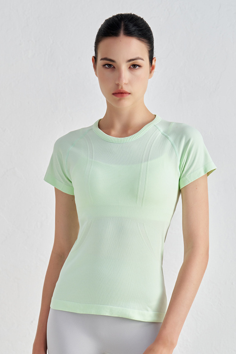 Women's Slim-Fit Breathable Waist-Cinching Crew Neck T-shirt