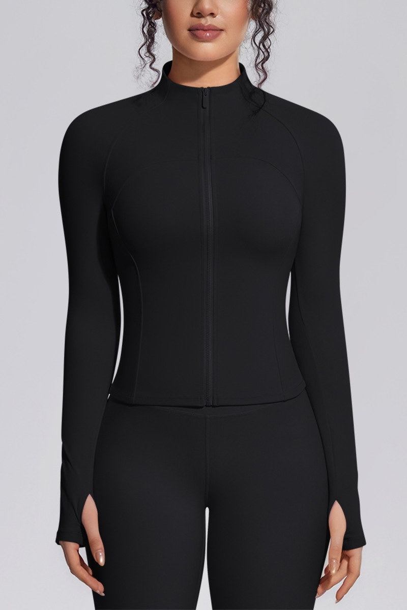 Women's Stand Collar Full Zip Slim Fit Workout Yoga Jacket