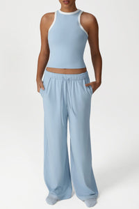 Sleeveless Trim Transport Top + Drawstring Sweatpants 2-Piece Set