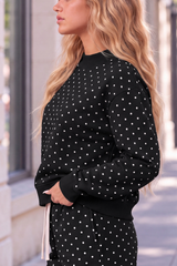 Unisex Fall Cozy Fleece Polka Dot Mockneck Sweatshirt