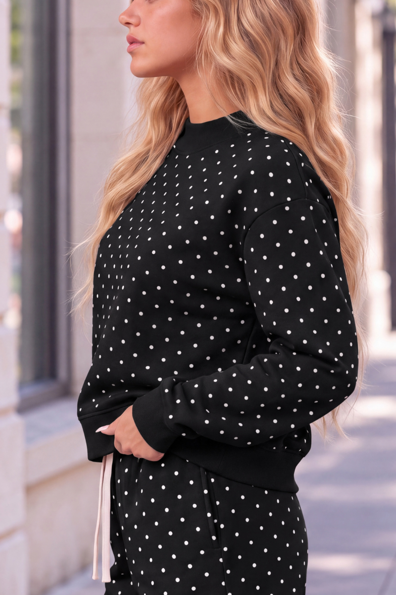 Unisex Fall Cozy Fleece Polka Dot Mockneck Sweatshirt