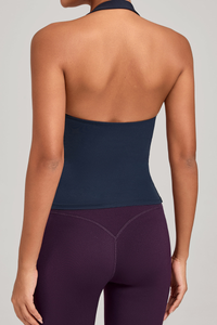 Women's Athletic Patchwork Backless Halterneck Tank Top