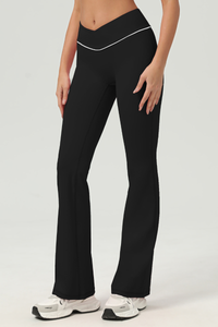 Women's V‑Waist Color Contrast Piping Flared Yoga Pants