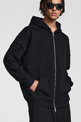 Faux two-piece with zipper hoodie