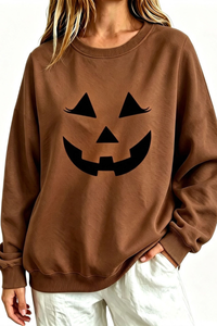 Women's Fall Halloween Pumpkin Face Print Relaxed Sweatshirt