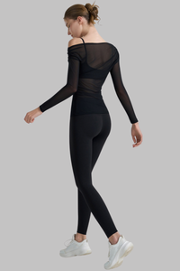 Women's Yoga 3-Piece Set:Bra+ Off-Shoulder Mesh Top+Leggings