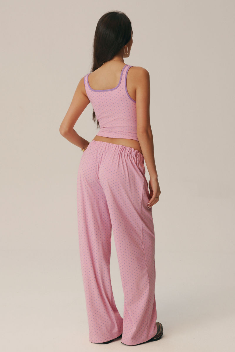 Women's Polka Dot Sets:Square Neck Tank Top & Wide Leg Pants