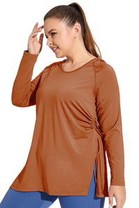 Plus Size Women's Side Pleated Long Sleeve Hooded Cover Up