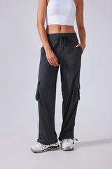 Women Lightweight Quick Dry Multi-Pocket Outdoor Running Sports Fitness Workwear Wide Leg Casual Pants