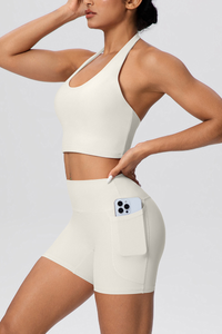 Women's Sport Set:Halterneck Tank Top And Side Pocket Shorts