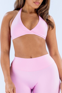 Women's Nude‑Feel Halter V‑Neck Backless Padded Sports Bra