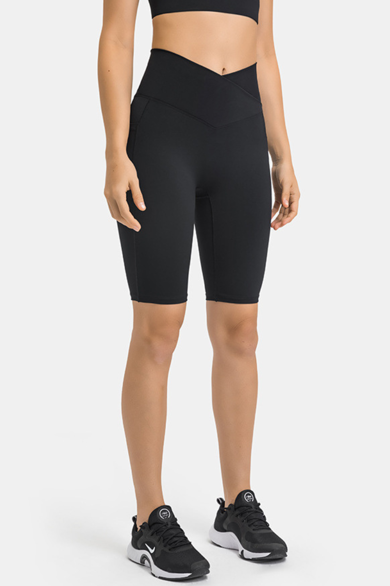 Women's V-Waist High-Waisted Biker Yoga Shorts with Pockets