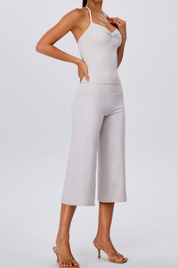 Women's Yoga Sets:Halter Twist Tank Top &Wide Leg Capri Pant