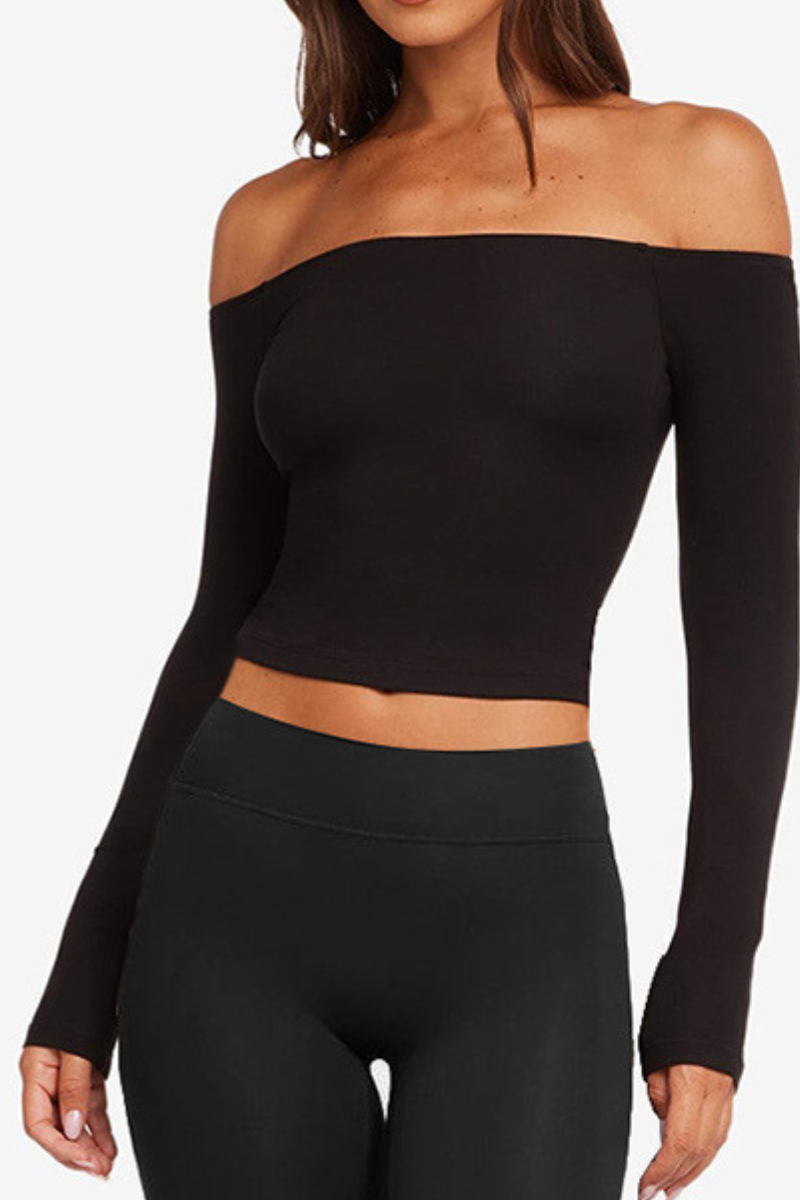 Women's Spring Off-Shoulder Cropped Long-Sleeve Sports Top