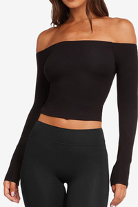 Women's Spring Off-Shoulder Cropped Long-Sleeve Sports Top