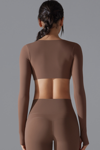 Women' Athletic Twist-Front V-Neck Long Sleeves T-shirt