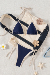 Women's Sexy Triangle Cup Halterneck Color Block Bikini