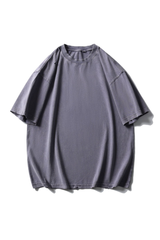 Unisex Cotton Washed RippedLoose Fit Round Neck T-shirt