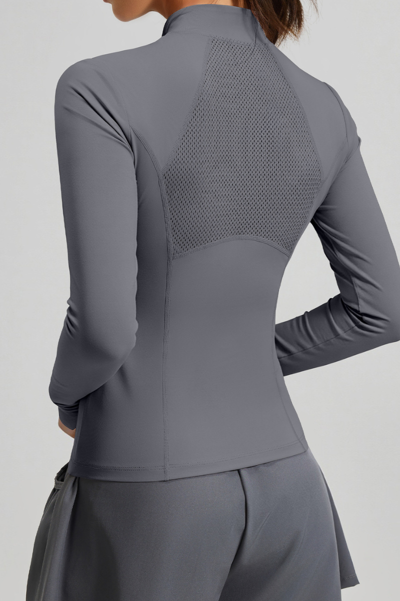 V-shaped mesh long-sleeved top