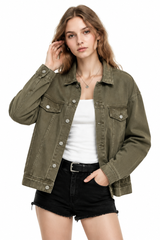 Women's Fall 100% Cotton Oversized Washed Denim Jacket