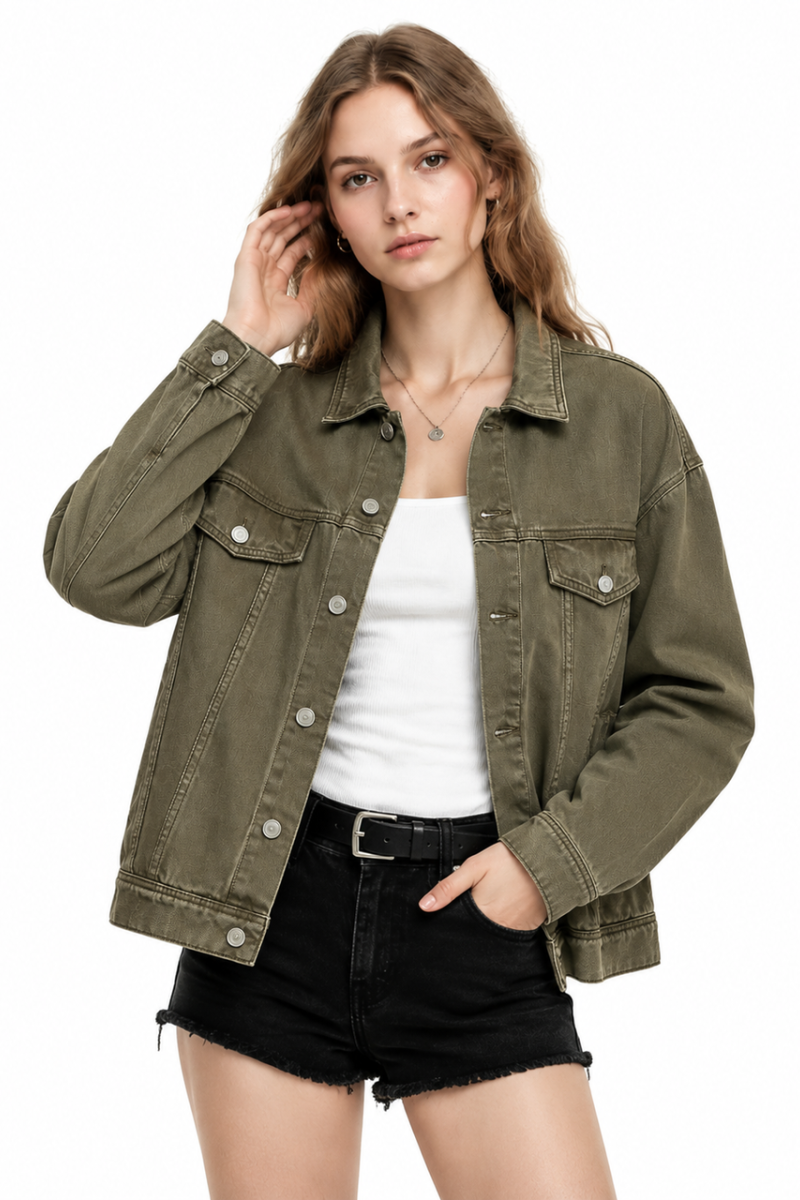 Women's Fall 100% Cotton Oversized Washed Denim Jacket