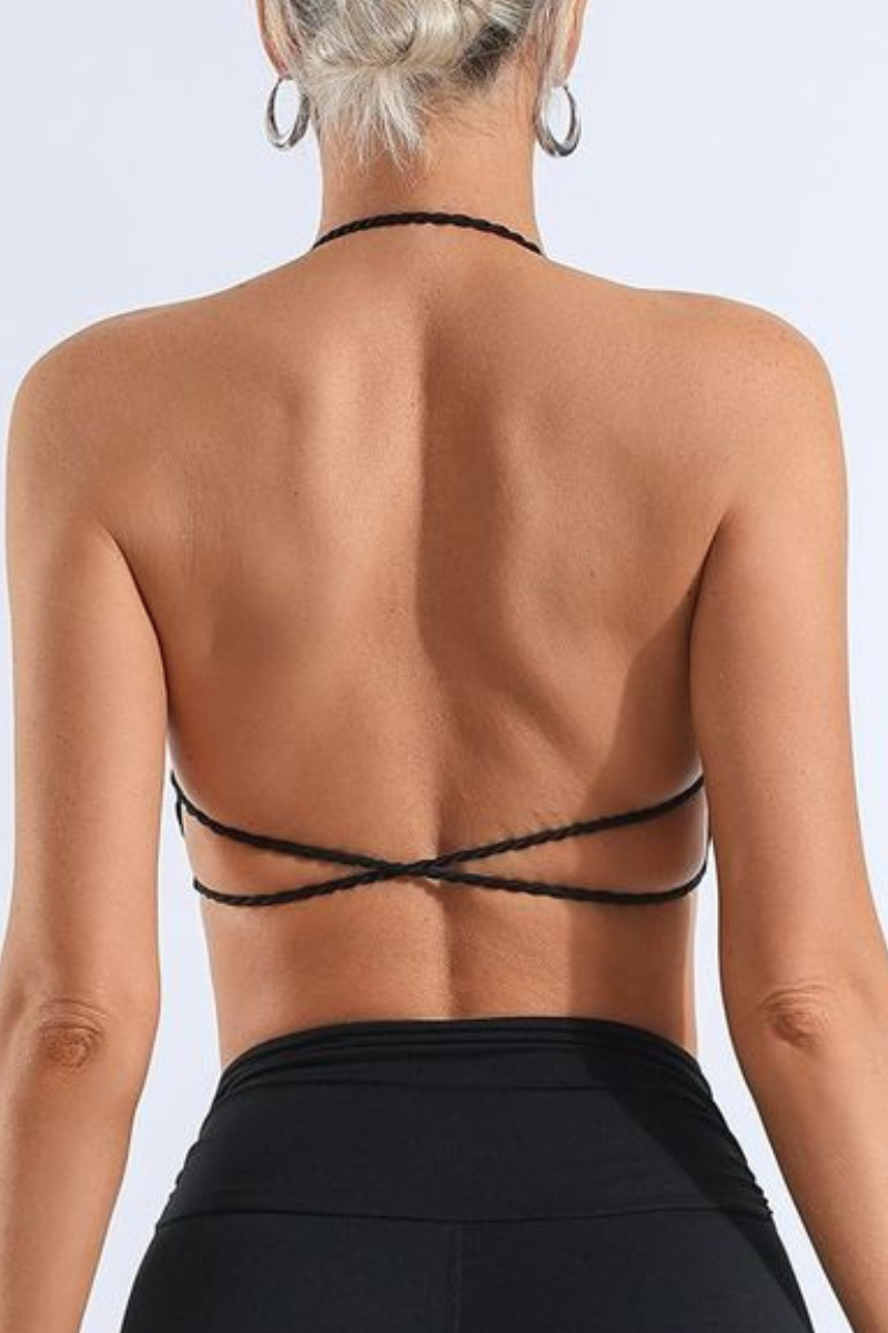 Women's Bare Feel Pleated Halterneck Backless Yoga Bra