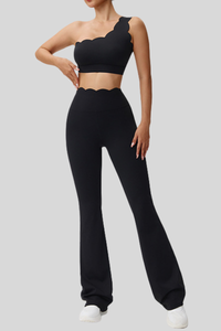 Women's Scalloped One Shoulder Bra & Flared Yoga Pants Set