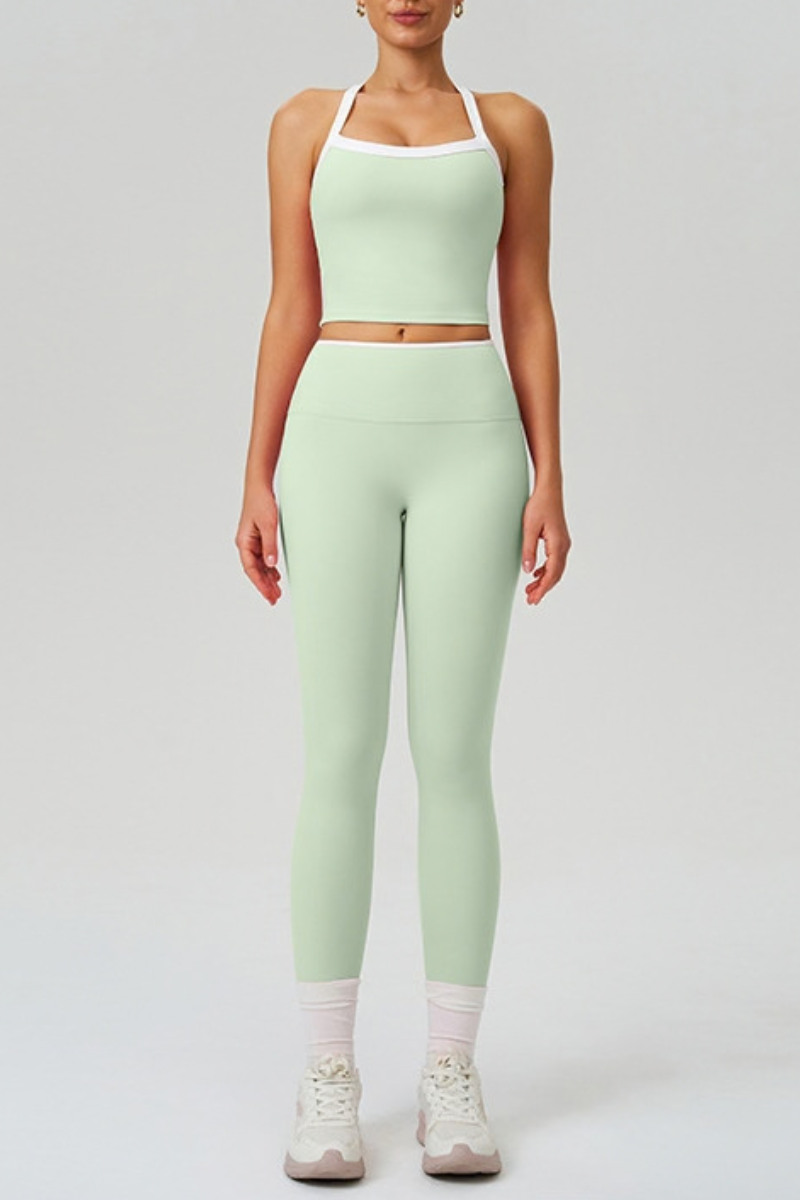 Women's Color Block Tank Top And Leggings Yoga Workout Set