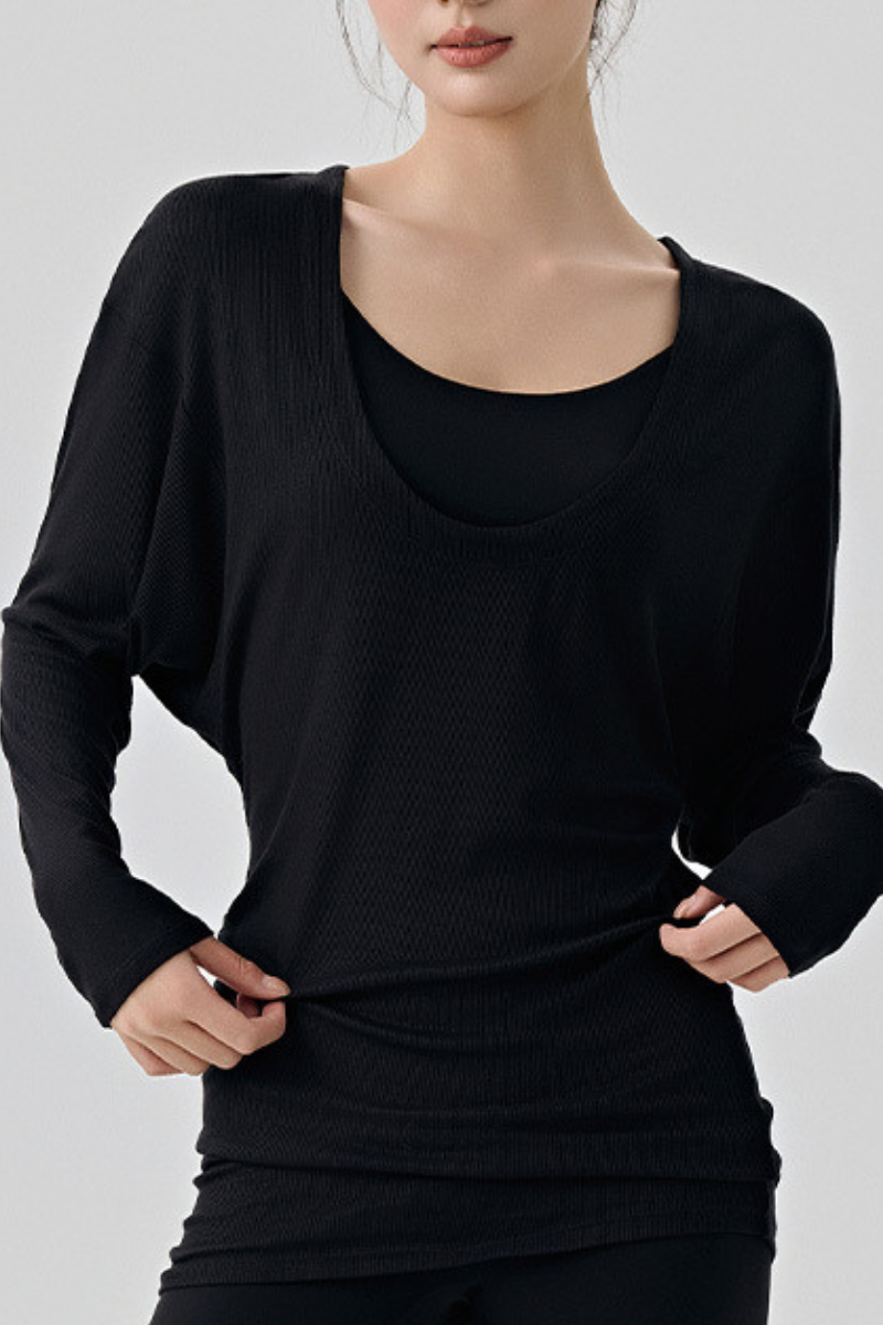 Women's Spring Large U-neck Loose Sports Long Sleeve Top