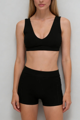 Women's Athletic Deep V-Neck Bra & Shorts 2 Piece Set