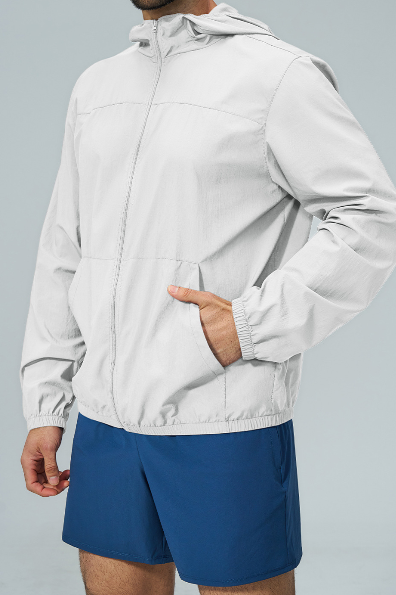 Men's Fall Hooded Full Zip Elastic Hem Outdoor Hooded Jacket