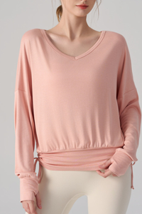 Women's Drawstring Waist and Thumbhole Cuffs Batwing Top