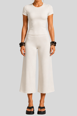 Women's Slim Fit Cropped T-shirt & 7/8 Flared Pant Yoga Set