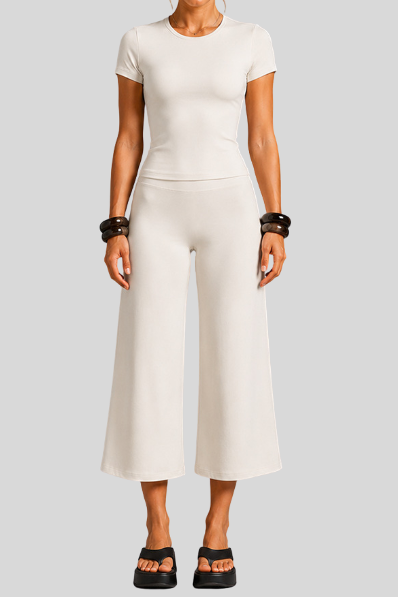 Women's Slim Fit Cropped T-shirt & 7/8 Flared Pant Yoga Set