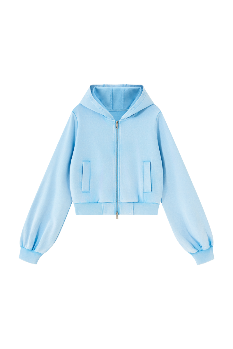 Women's Fall Vintage Washed Distressed Cropped Zip Up Jacket