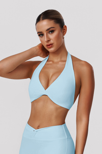 Women's Halter Wire-Free Built-in Pads Yoga Bra - Solid