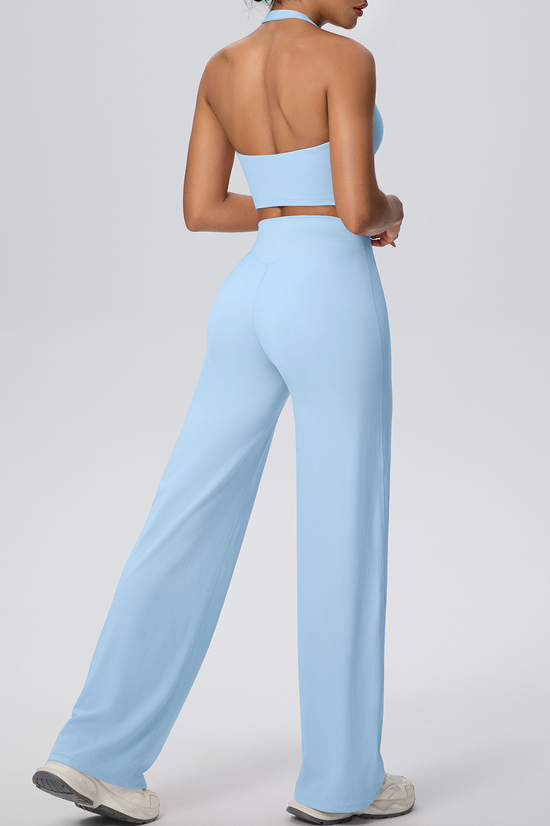 Women's Athletic Set:U-neck Halterneck Bra And Wide Leg Pant