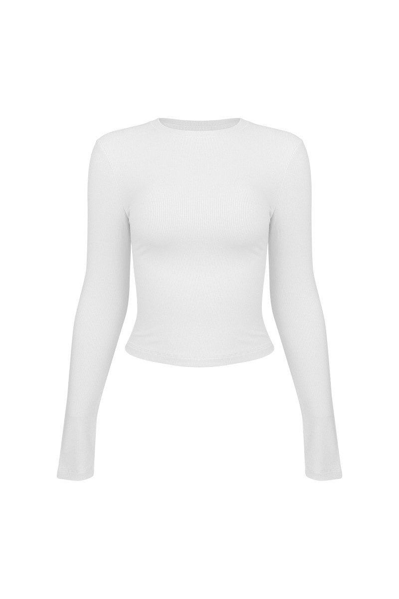 Women's Fall Ribbed Crew Neck Cropped Long Sleeve Top