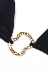 Women's Sexy Halter Cross Metal Ring Bikini Set - Solid