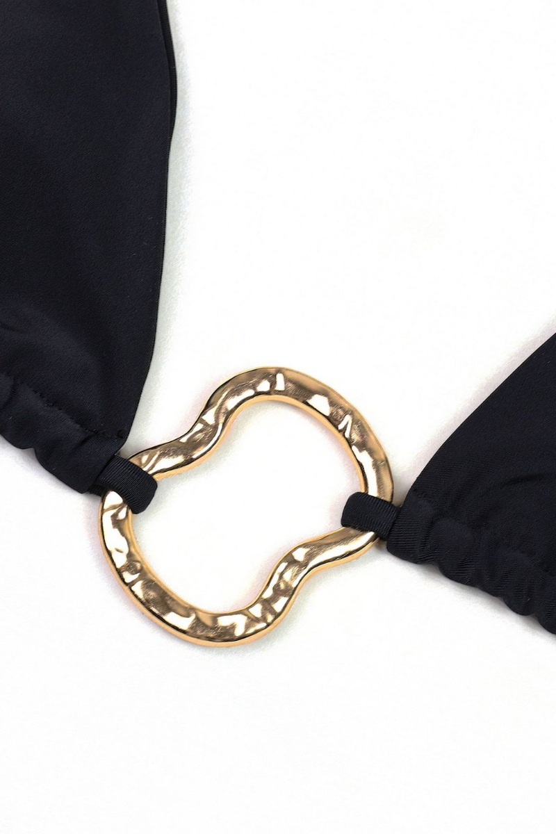 Women's Sexy Halter Cross Metal Ring Bikini Set - Solid