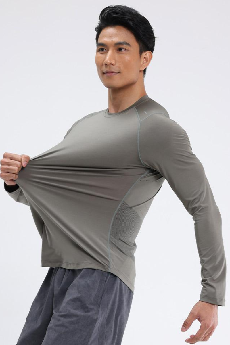 Men's Quick Dry Back Print Athletic Long Sleeve T-shirt